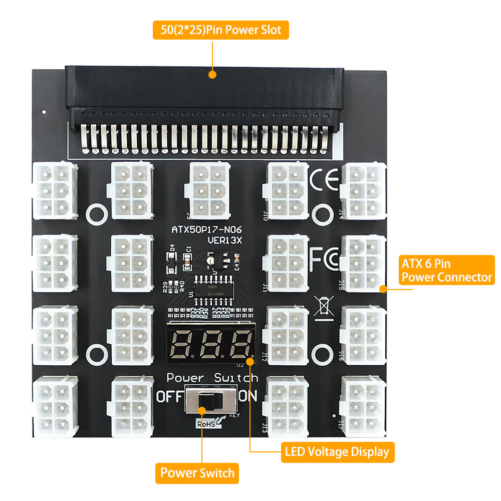 PCI-E 12V 50Pin do ATX 17 x 6P – 2400W Server Psu Breakout Board recenzja i cena