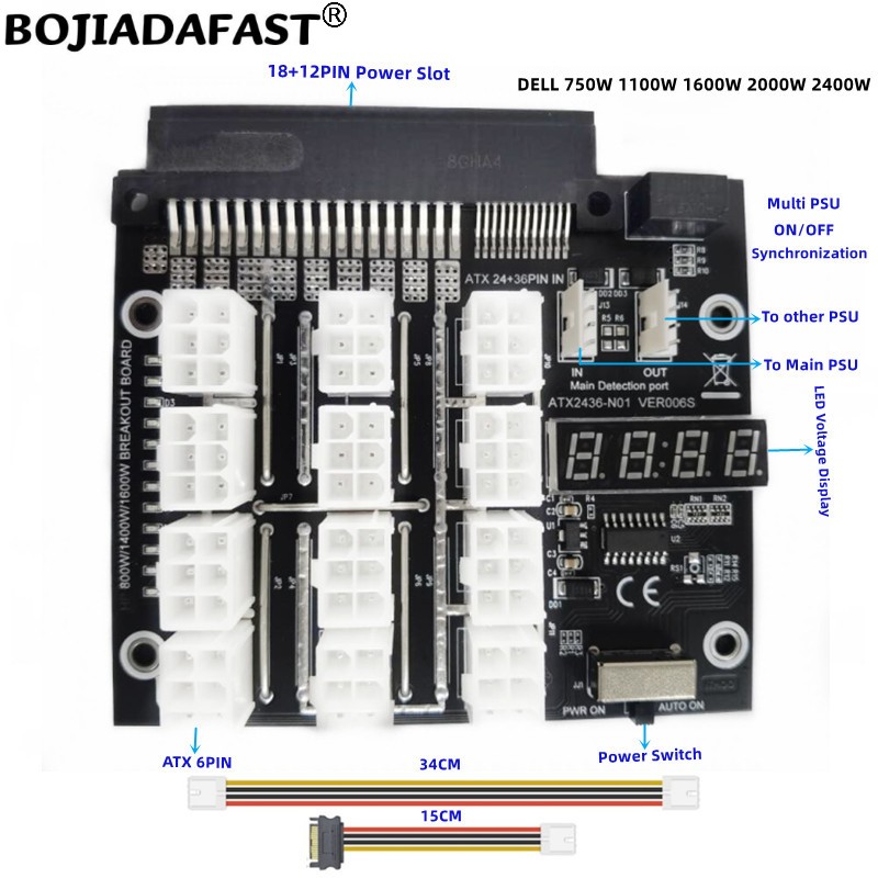 12 * Złącze PCI-E 6Pin do sync – 2400W Server Psu Breakout Board recenzja i cena